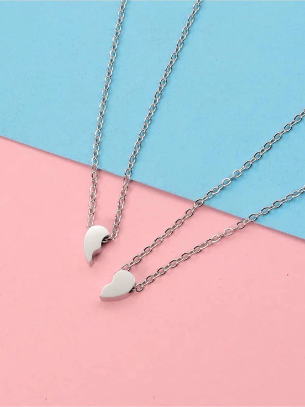 Silver Split Heart Best Friend Charm Necklace Set | Stainless Steel